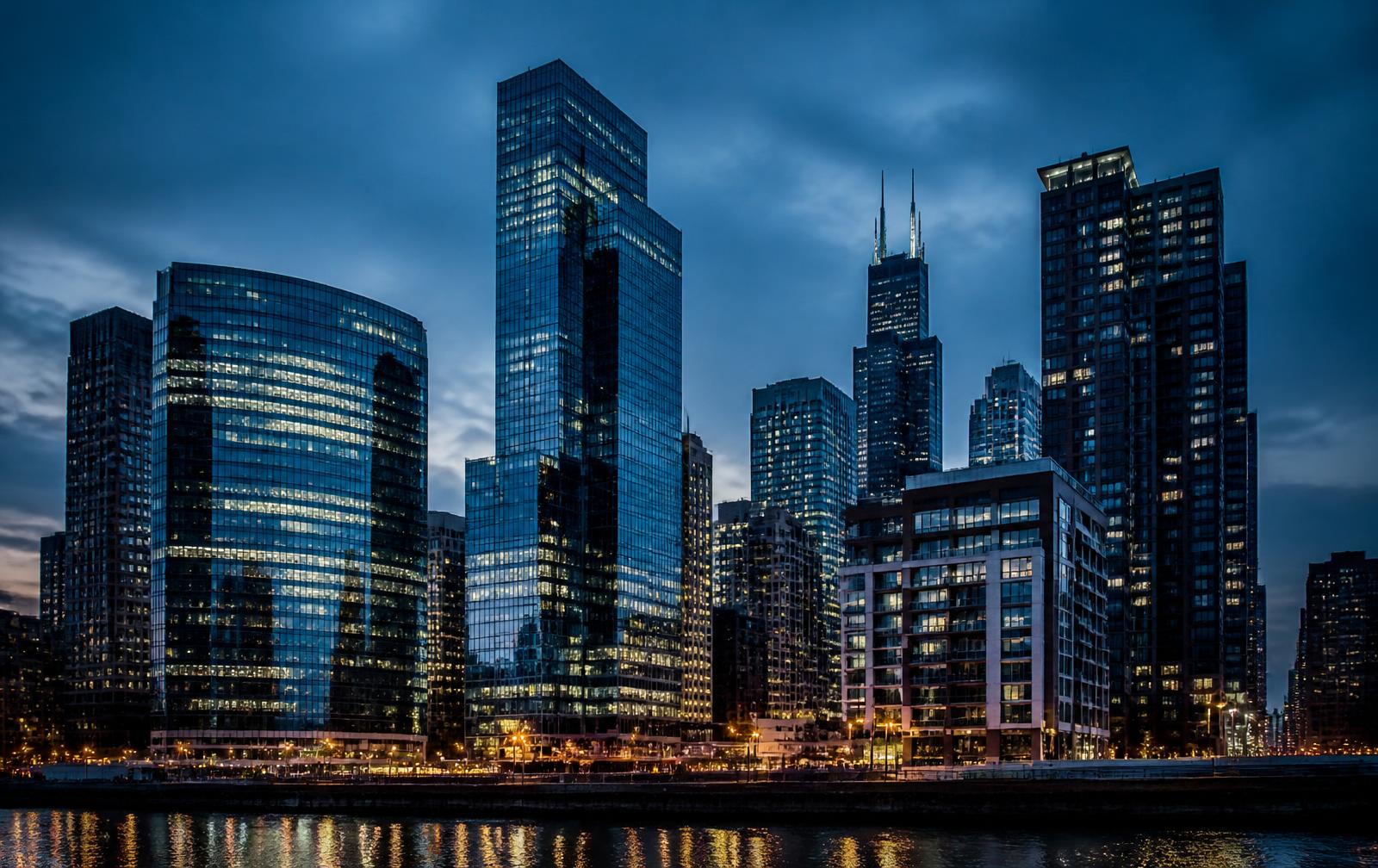 Chicago skyline with premium office and mixed-use towers at dusk